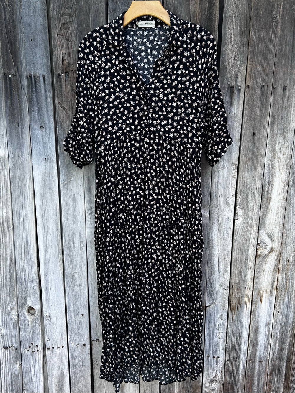Natural Life Rebecca Midi Dress Rose Floral Print Rayon Black Cream XL - Picture 2 of 16